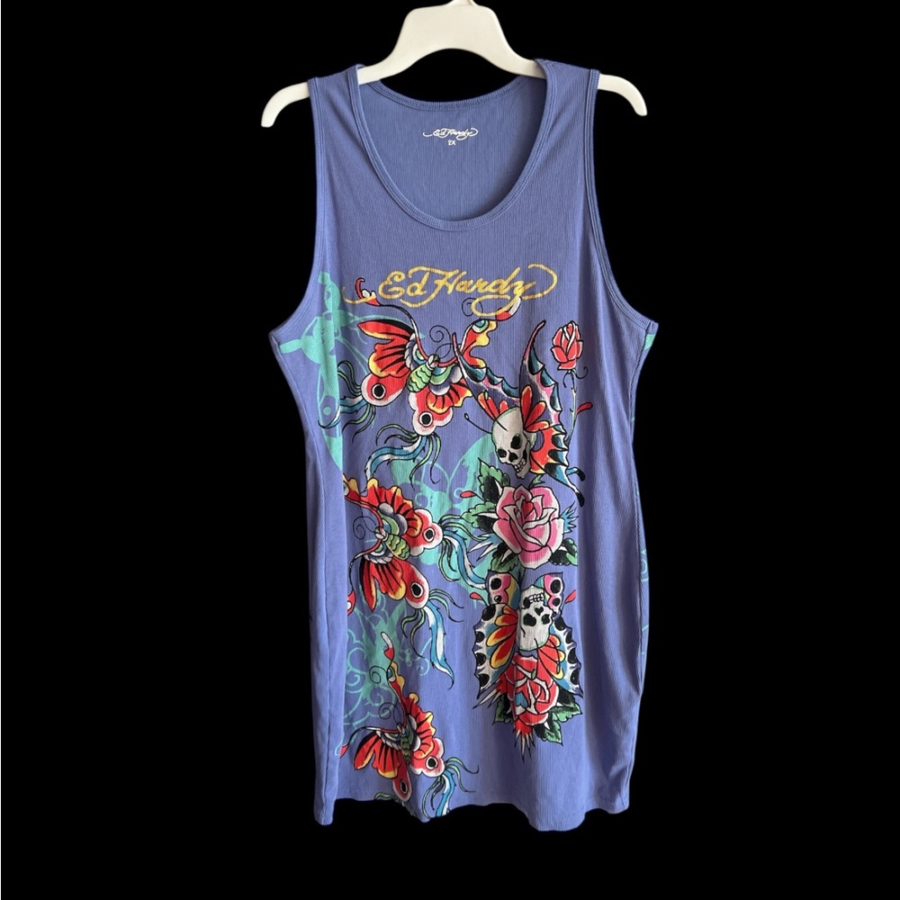 Ed Hardy Women's Blue Floral Graphic Tank Top